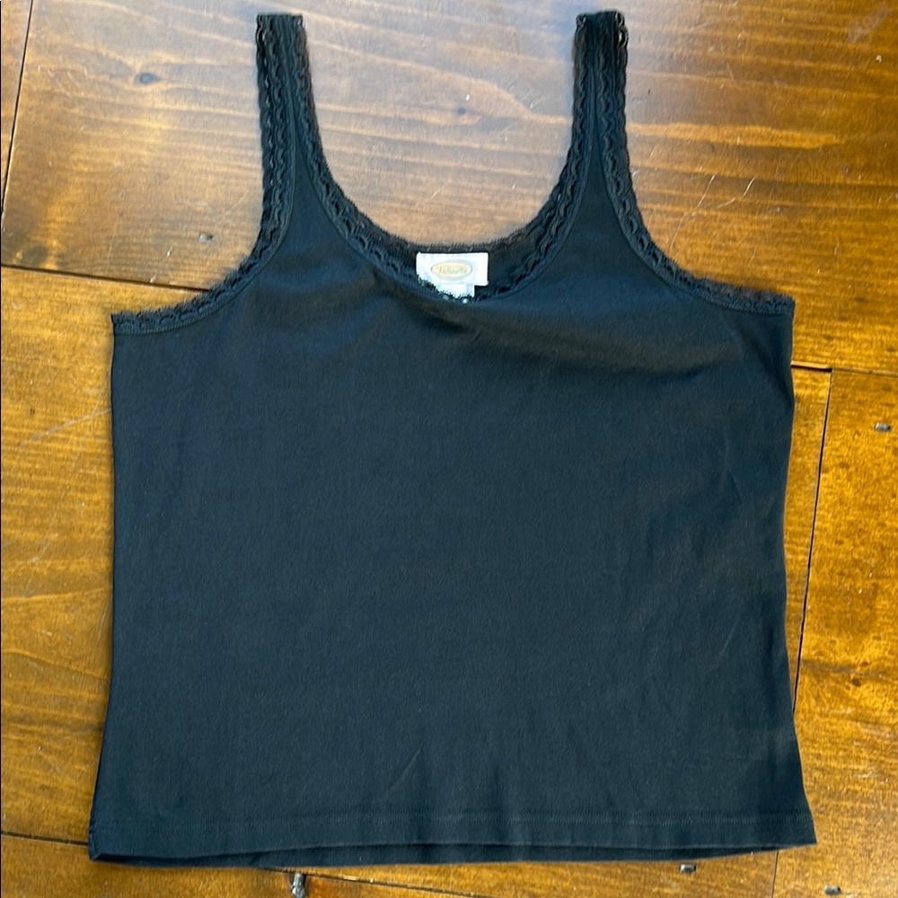 Talbots Black Fitted Scalloped Lace Trim Tank Top